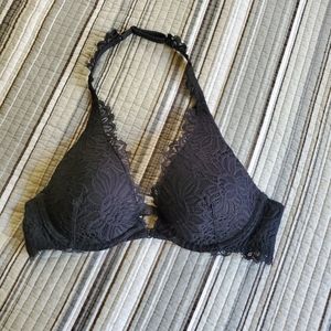 Aerie Black Lace Padded Halter Bra